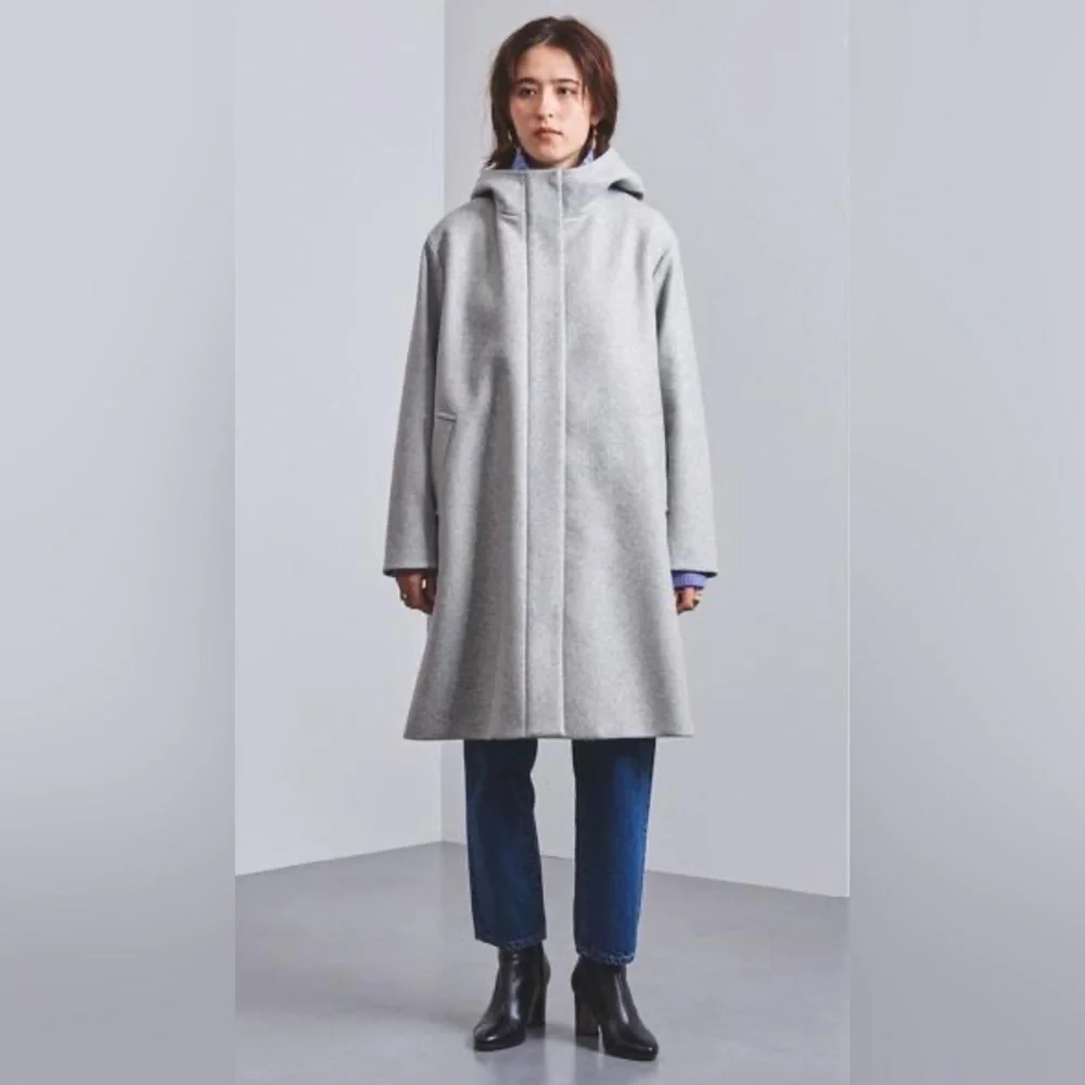 $356 United Arrows Beige Wool Women's Hooded Coat Sz JP38 US6 S Preppy Old money - Picture 3 of 15